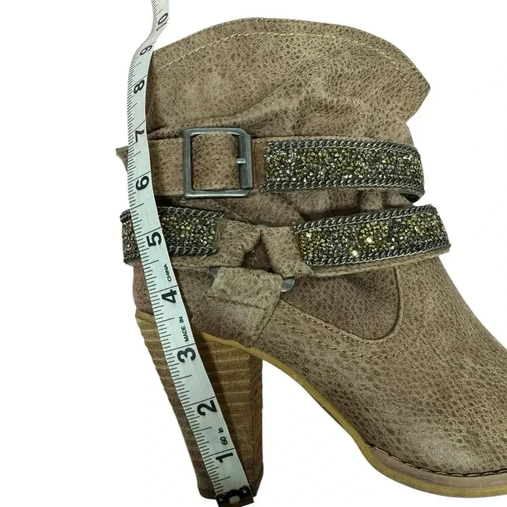 Not Rated Brown western-style ankle boots with embellished straps. Size 8